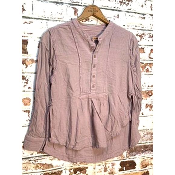 Free People Edge Washed Pure Cotton Flowing Half Button Blouse - Picture 7 of 13